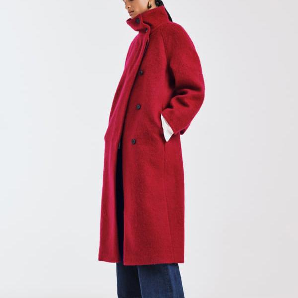 エイソス ASOS asos ASOS DESIGN プレミアム起毛ウールブレンドオーバーサイズファネルネックコート（レッド） アウター レディース 女性 インポートブランド 小さいサイズから大きいサイズまで