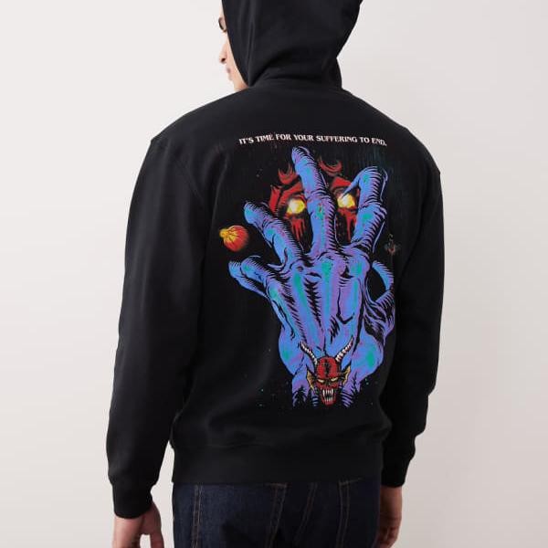 エイソス ASOS asos ASOS DESIGN ユニ一発やる 厚地の外套大きさ パーカー（ストレンジャー・シングス 刷り上げる、黒いこと） トップス レディース 御上さん インポートブランド 小っちゃい大きさから途轍も無い大きさまで