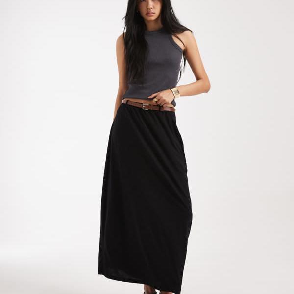 Vero Moda トールベルト付きジャージーマキシスカート(ブラック) スカート レディース 女性 インポートブランド 小さいサイズから大きいサイズまで|セレクトショップ Diva Closet