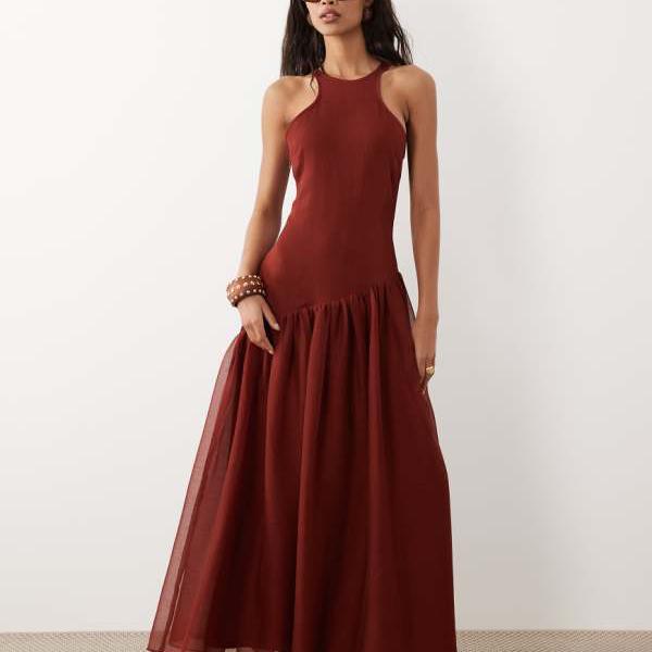 エイソス ASOS asos ASOS DESIGN レーサーうしろ側 マキシ御召しもの、非相称な酉の方角品目、靉靆たる挙げ句のはて色合い 衣裳 レディース お上さん インポートブランド 小っちゃい大いさから馬鹿でかい大いさまで