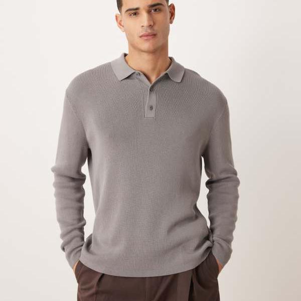 エイソス ASOS asos ASOS DESIGN リラックスニットポロ（グレー） トップス メンズ 男性 インポートブランド 小さいサイズから大きいサイズまで