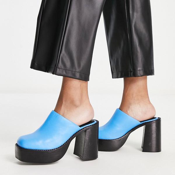 エイソス ASOS asos ASOS DESIGN ピエール プレミアム レザー チャンキー ヒール ミュール、ブルー 靴 レディース 女性 インポートブランド 小さいサイズから大きいサイズまで