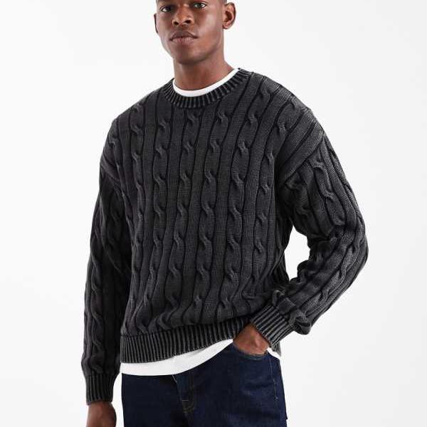 リーヴァイズジーンズ  Levi\u0027s リーヴァイズジーンズのケーブルニットジャンパー（ウォッシュドブラック） トップス メンズ 成人男性 インポートブランド 小っちゃい大きさから途轍も無い大きさまで