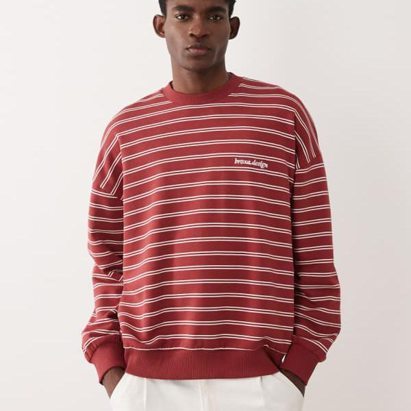 エイソス ASOS asos ASOS DESIGN エクストリームオーバーサイズ 縞模様 トレーナー（赤いこと） トップス メンズ 成人男性 インポートブランド 弱められた大きさから馬鹿でかい大きさまで