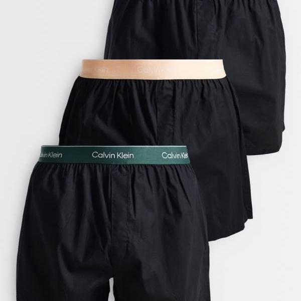 カルバンクライン Calvin Klein カルバン・クライン アイコン 綿織物伸ばすこと ボクサーズボン下 3枚組 黒いこと（カラーウエストバンド付き添い人）  肌付き メンズ 成人男性 インポートブランド たわい無い大きさから気が大きい大きさまで