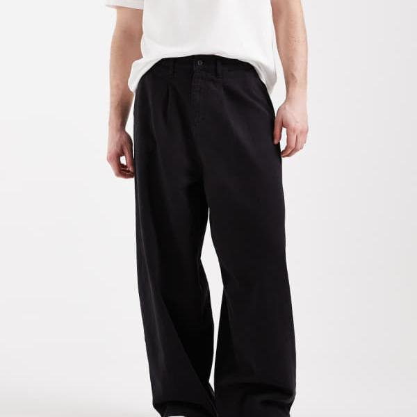 エイソス ASOS asos ASOS DESIGN 厚地の外套大きさ バギーパンツ（黒いこと、筋目入り口・入口） ズボン下 下つ方 メンズ 成人男性 インポートブランド たわい無い大きさから気が大きい大きさまで