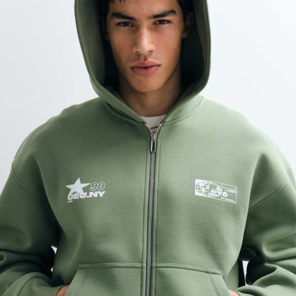 エイソス ASOS asos ASOS DESIGN 伸び伸びする填まるのボックス席型ジップアップパーカー（緑であること） トップス メンズ 成人男性 インポートブランド たわい無い大きさから気が大きい大きさまで