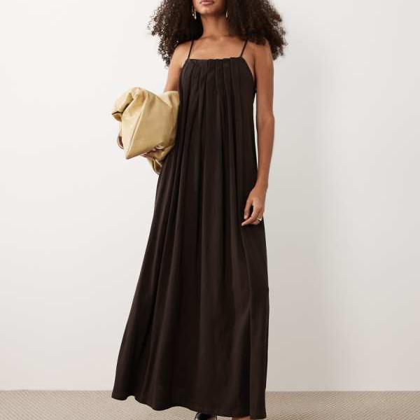 エイソス ASOS asos ASOS DESIGN 筋目入り口・入口トラペーズドレス（うす暗い黒茶） 衣装 レディース 成人女性 インポートブランド 弱められた大きさから馬鹿でかい大きさまで