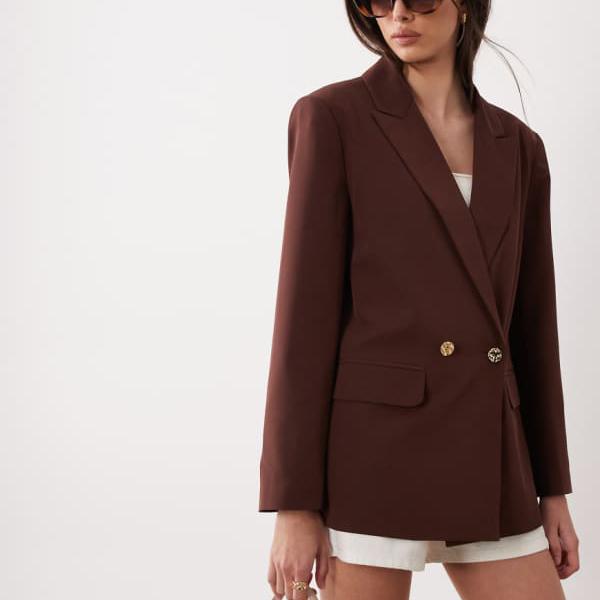 ミスセルフリッジ Miss Selfridge ミス・セルフリッジのダブルブレストブレザー(チョコレート色) アウター レディース 女性 インポートブランド 小さいサイズから大きいサイズまで|セレクトショップ Diva Closet
