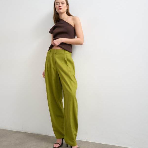 トップショップ Topshop TOPSHOP トップショップのリネンバレルレッグトラウザー(グリーン) ボトム パンツ レディース 女性 インポートブランド 小さいサイズから大きいサイズまで|セレクトショップ Diva Closet