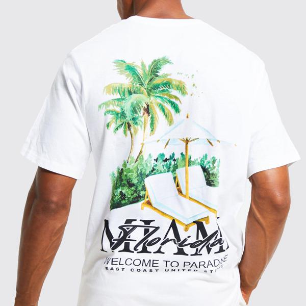 新発売 Boohoo ブーフー Boohoo レギュラーフィットマイアミバックグラフィックtシャツ メンズ 男性 インポートブランド 小さいサイズから大きいサイズまで 代 30代 40代 プレゼント 誕生日 大割引 Kanematsuusa Com