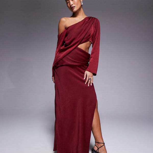 エイソス ASOS asos ASOS DESIGN プチフォールドショルダーマキシドレス（バーガンディ） ワンピース レディース 女性 インポートブランド 小さいサイズから大きいサイズまで