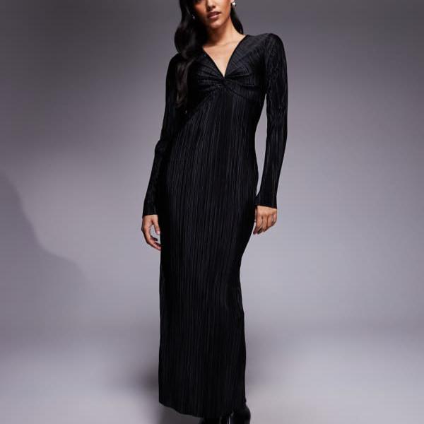 エイソス ASOS asos ASOS DESIGN プリーツ ロングスリーブ ツイストフロント ミディドレス（ブラック） トップス レディース 女性 インポートブランド 小さいサイズから大きいサイズまで 11,993円