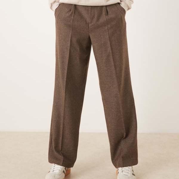 エイソス ASOS asos ASOS DESIGN かっこ良い ワイドレッグ ダブル筋目 トラウザーズ（羊毛混紡、赤銅色） - 赤銅色 ズボン下 下つ方 メンズ 成人男性 インポートブランド たわい無い大きさから気が大きい大きさまで