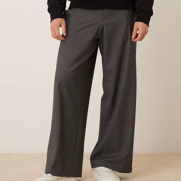 エイソス ASOS asos ASOS DESIGN かっこ良い ルーズレッグ トラウザーズ（濃灰色） ズボン下 下つ方 メンズ 成人男性 インポートブランド ごく小さい大きさから大層らしい大きさまで