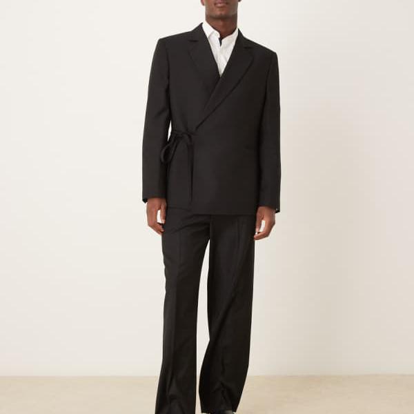 エイソス ASOS asos ASOS DESIGNのブラックのチェッカーボード織りのワイドスーツパンツ パンツ ボトム メンズ 男性 インポートブランド 小さいサイズから大きいサイズまで