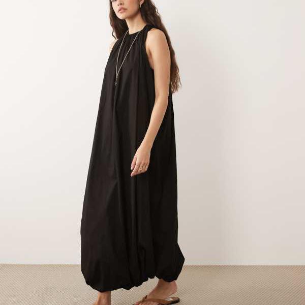 エイソス ASOS asos ASOS DESIGNのパフヘム付き添い人ノースリーブマキシドレス（黒いこと） 衣装 レディース お上さん インポートブランド たわい無い大きさから気が大きい大きさまで