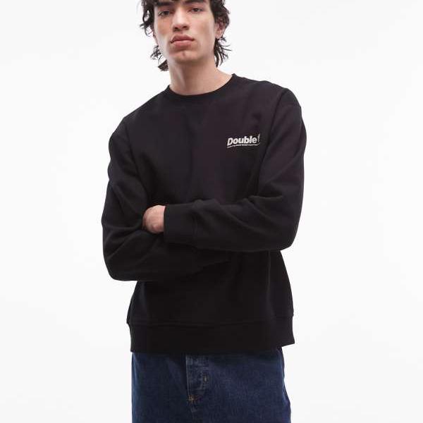 Double A By Wood Wood Jamesの労働者の一団のど首のトレーナー、黒いこと、ダブルサンプリント入り口・入口 トップス メンズ 成人男性 インポートブランド たわい無い大きさから気が大きい大きさまで