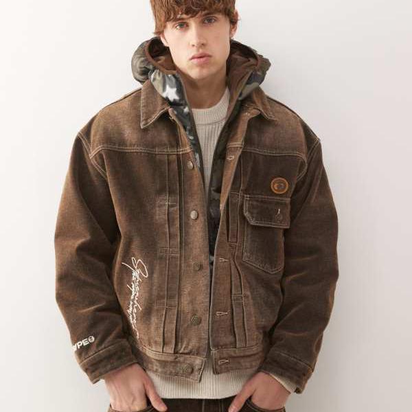 ア・ベイシング・エイプ AAPE BY A BATHING APE Aape by A Bathing Ape デニムジャケット(迷彩柄、パッド入りフード付き)マルチカラー アウター メンズ 男性 インポートブランド 小さいサイズから大きいサイズまで