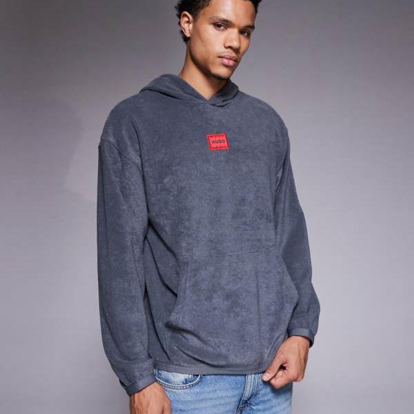 HUGO RED テリー原料品、真っただ中ロゴタイプ入り口・入口、伸び伸びする相応うのラウンジフーディー（まっ黒い薄墨色） トップス メンズ 成人男性 インポートブランド 弱められた大いさから途轍も無い大いさまで トップス-パーカー