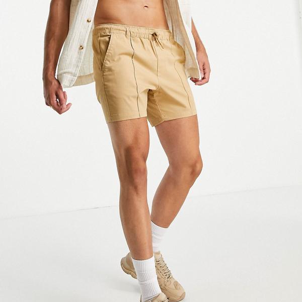 エイソス Asos Asos Asos Designスキニーチノショートパンツ ピンタック 伸縮性ウエスト マスタードイエロー パンツ ボトム メンズ 男性 インポートブランド 小さいサイズから大きいサイズまで Mydrap Com