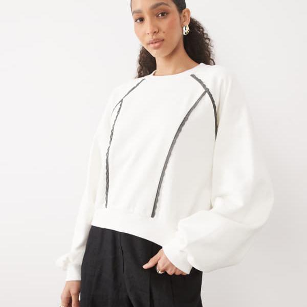 エイソス ASOS asos ASOS DESIGN レーストリムスウェットシャツ（皮膚軟化剤色） トップス レディース 亭主もち インポートブランド ごく小さい大きさから大層らしい大きさまで