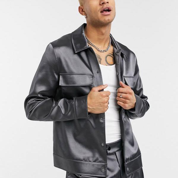 高級感 楽天市場 エイソス Asos Asos Asosdesignハリントンジャケットサテン生地のチャコール アウター メンズ 男性 インポート ブランド 小さいサイズから大きいサイズまで セレクトショップ Diva Closet 日本最大級 Www Dfilogistics Co Id