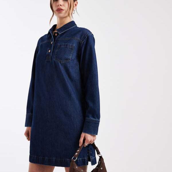 ニュールック New Look ニュールックのデニムチュニック長袖ミディドレス（ブルー） トップス レディース 女性 インポートブランド 小さいサイズから大きいサイズまで