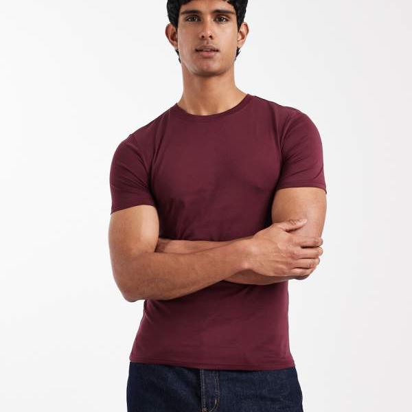 エイソス ASOS asos ASOS DESIGN プレミアム SUPIMA・・ コットン マッスルフィット Tシャツ（バーガンディ） トップス メンズ 男性 インポートブランド 小さいサイズから大きいサイズまで