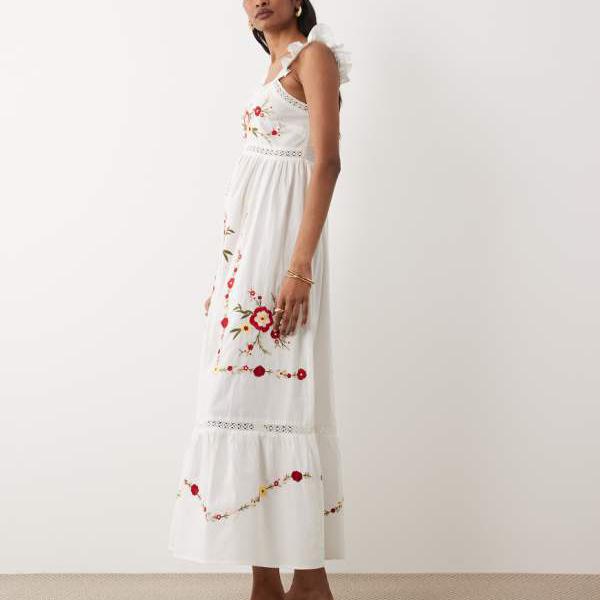 ミスセルフリッジ Miss Selfridge  ミス・セルフリッジのレースインサート刺しゅう入り口・入口マキシお召しもの（白いこと） 衣装 レディース お上さん インポートブランド たわい無い大きさから気が大きい大きさまで