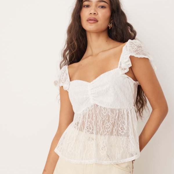 エイソス ASOS asos ASOS DESIGN ミルクメイドレース クロップトップ（象牙色） トップス レディース 成人女性 インポートブランド 弱められた大きさから馬鹿でかい大きさまで