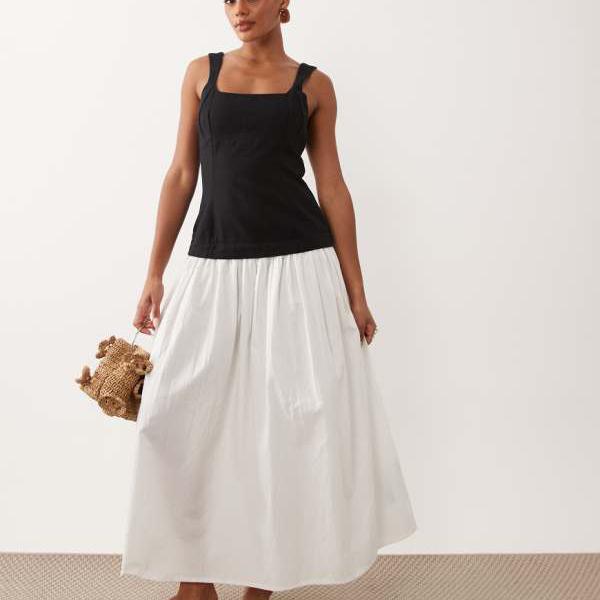 エイソス ASOS asos ASOS DESIGNのハイブリッドマキシドレス（黒のコントラストボディス付き添い人） 衣装 レディース お上さん インポートブランド たわい無い大きさから気が大きい大きさまで