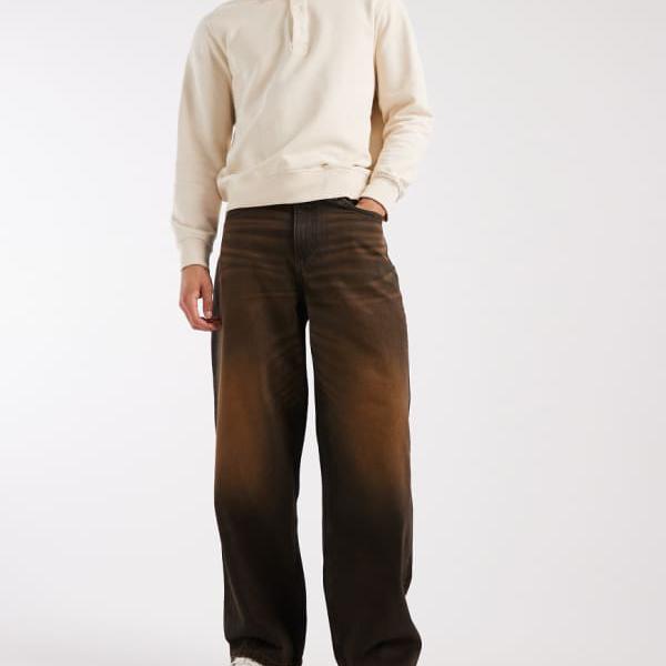 エイソス ASOS asos ASOS DESIGNのバギージーンズ（ウォッシュブラウン） ズボン下 下つ方 メンズ 成人男性 インポートブランド たわい無い大きさから気が大きい大きさまで