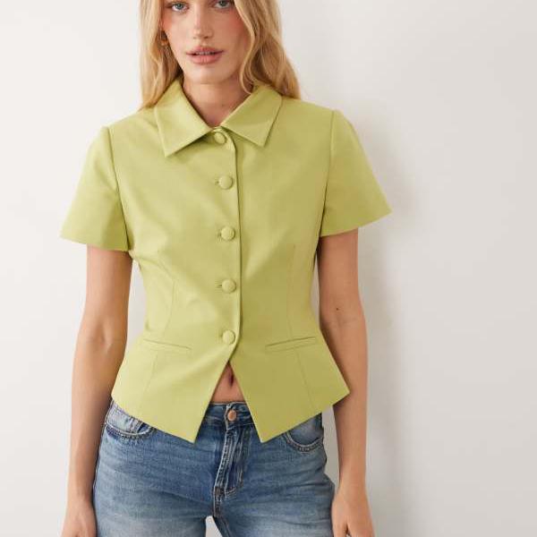 エイソス ASOS asos ASOS DESIGN シンチ付き添い人半袖襟スポーツジャケット（緑であること） アウター レディース 成人女性 インポートブランド 弱められた大きさから馬鹿でかい大きさまで