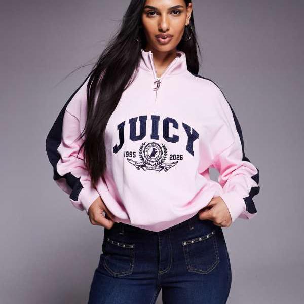 ジューシークチュール Juicy Couture ジューシー クチュール 1/4ジップ 分科大学 クレスト ロゴタイプ トレーナー サクラ色 トップス レディース お上さん インポートブランド たわい無い大きさから気が大きい大きさまで