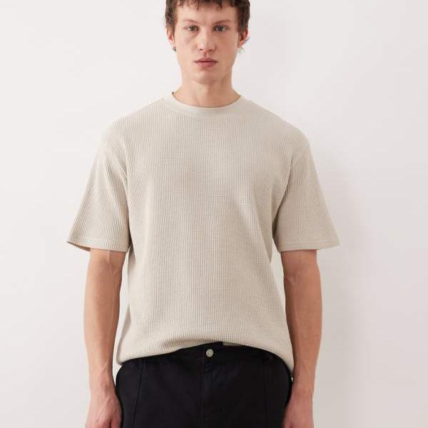 エイソス ASOS asos ASOS DESIGN クリームワッフルのリラックスヘビーウェイトTシャツ トップス メンズ 男性 インポートブランド 小さいサイズから大きいサイズまで