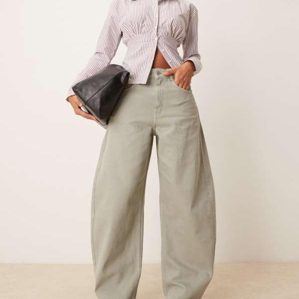 エイソス ASOS asos ASOS DESIGN ハイウエストバレルジーンズ（ウォッシュドカーキ） パンツ ボトム レディース 女性 インポートブランド 小さいサイズから大きいサイズまで