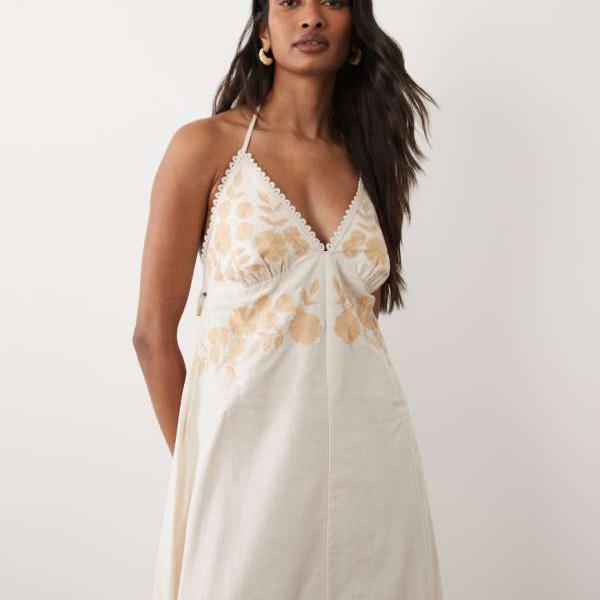 ミスセルフリッジ Miss Selfridge  ミス・セルフリッジの刺しゅう入り口・入口ホルターネックマキシドレス 衣裳 レディース お上さん インポートブランド 小っちゃい大いさから馬鹿でかい大いさまで