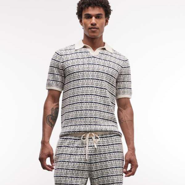 エイソス ASOS asos ASOS DESIGN ニットストライプショーツセットアップ（米国海軍とエクリュ） ズボン下 下つ方 メンズ 成人男性 インポートブランド ごく小さい大きさから大層らしい大きさまで