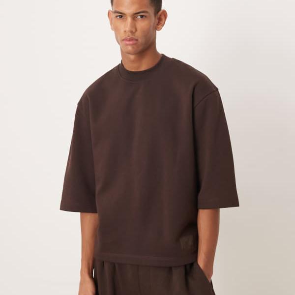 エイソス ASOS asos ASOS DESIGN 伸び伸びする相応う 3/4捩り トレーナー（赤銅色） トップス メンズ 成人男性 インポートブランド 弱められた大きさから馬鹿でかい大きさまで