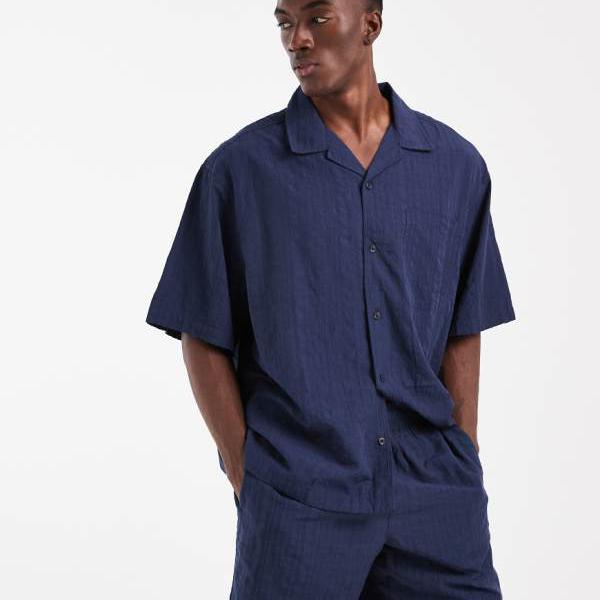 エイソス ASOS asos ASOS DESIGN 米国海軍の真っただ中丈シアサッカーショートパンツ ズボン下 下つ方 メンズ 成人男性 インポートブランド ごく小さい大きさから大層らしい大きさまで