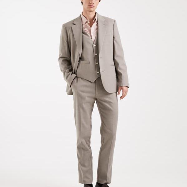 エイソス ASOS asos ASOS DESIGN スリムスーツパンツ（薄墨色綿ネル） ズボン下 下つ方 メンズ 成人男性 インポートブランド ごく小さい大きさから大層らしい大きさまで