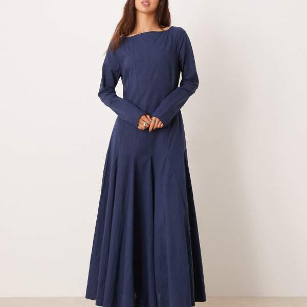 エイソス ASOS asos ASOS DESIGN スラッシュネック マキシドレス（ネイビー） ワンピース レディース 女性 インポートブランド 小さいサイズから大きいサイズまで