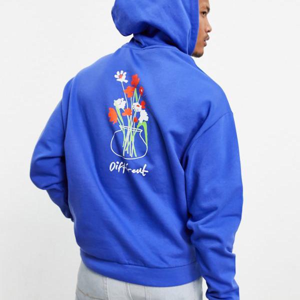 偉大な エイソス Asos Asos Asosdesignのオーバーサイズパーカーに花柄のバックプリントをペイント トップス メンズ 男性 インポート ブランド 小さいサイズから大きいサイズまで Rakuten Prcs Org Pk