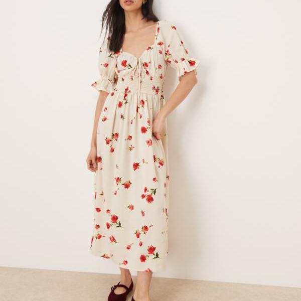 Wednesday\u0027s Girl ウェンズデイズガールの半袖、ふんわりとしたmidi丈衣装、花柄の小花刷り上げる 衣装 レディース 成人女性 インポートブランド 弱められた大きさから馬鹿でかい大きさまで