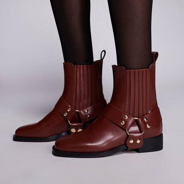 シミ SIMMI Simmi London シミ・ロンドン ブラッドショー ローアンクルブーツ ハーネスディテール付き バーガンディ 靴 レディース 女性 インポートブランド 小さいサイズから大きいサイズまで｜セレクトショップ　Diva　Closet