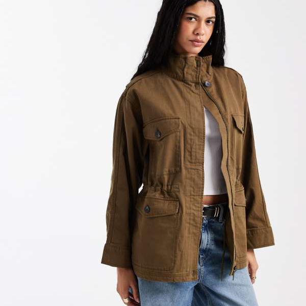 エイソス ASOS asos ASOS DESIGN コットン製4ポケットパーカージャケット（カーキ） アウター レディース 女性 インポートブランド 小さいサイズから大きいサイズまで