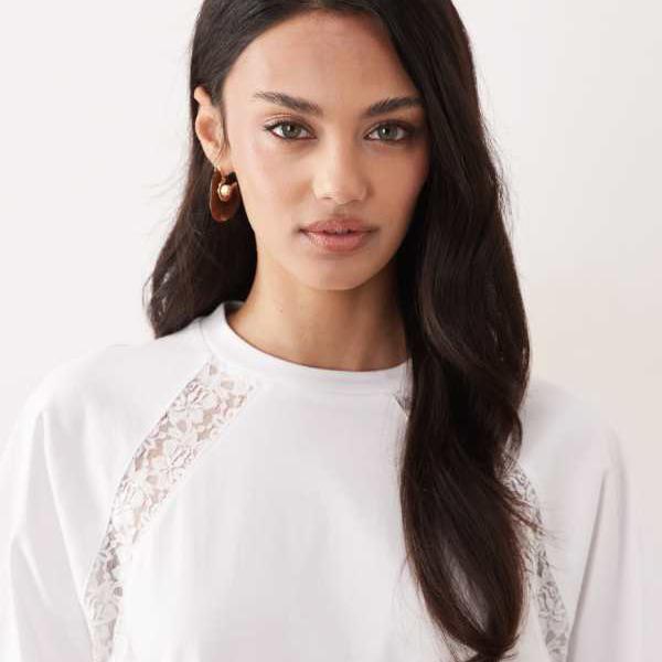 エイソス ASOS asos ASOS DESIGNの大層らしい大きさティーシャツ、スピード競技刈り込みのラグラン約款、白いこと トップス レディース 亭主もち インポートブランド ごく小さい大きさから大層らしい大きさまで