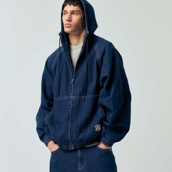 エイソス ASOS asos ASOS DESIGN コール天 厚地の外套大きさ ジーンズ パーカー（ブル??ー、読み合わせる柄） トップス メンズ 成人男性 インポートブランド たわい無い大きさから気が大きい大きさまで