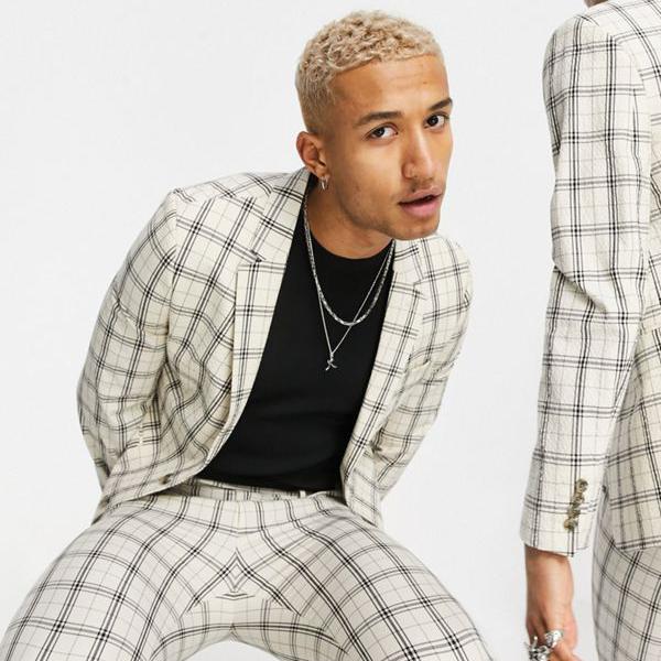 第一ネット コート ジャケット 小さいサイズから大きいサイズまで インポートブランド 男性 メンズ アウター Asosdesignウェディングスーパースキニースーツジャケットベージュグリッドチェック Asos Asos エイソス Alfabread Net